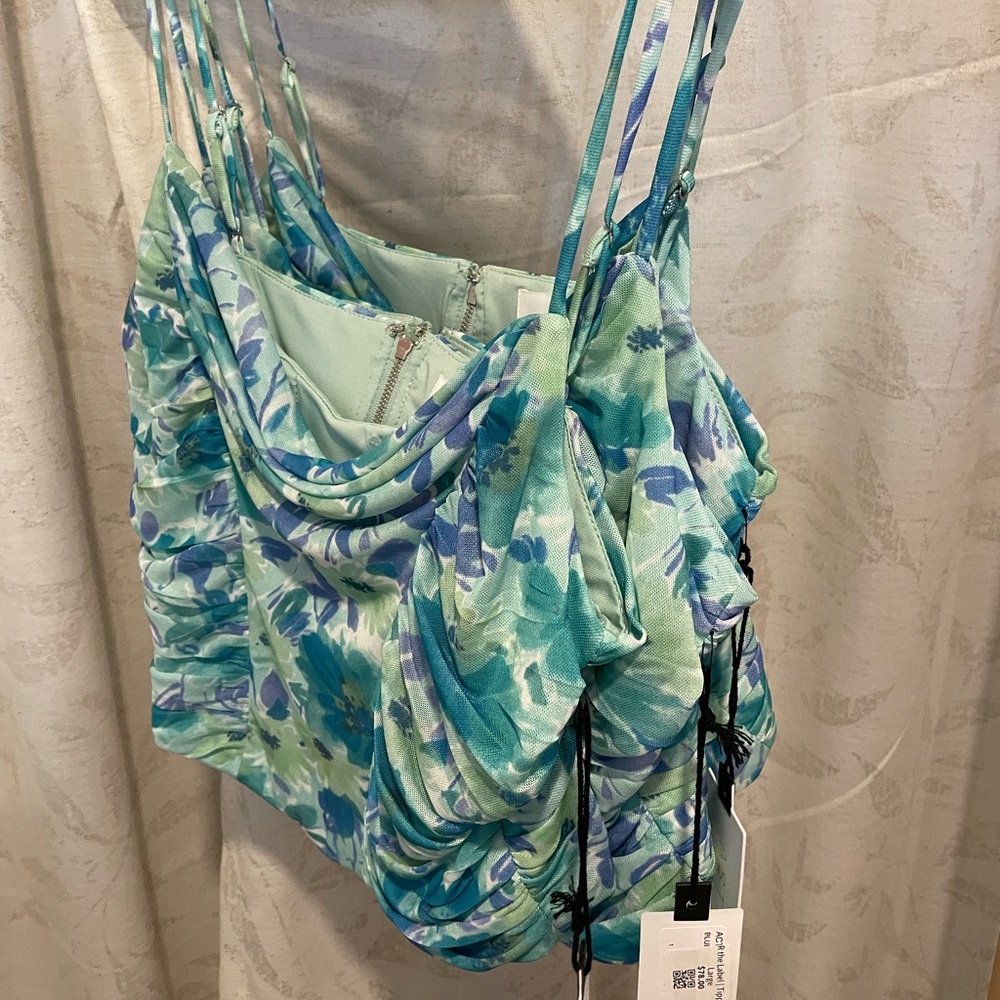 Tippi Cowl Neck Floral Top Blue Teal Floral - Picture 5 of 7